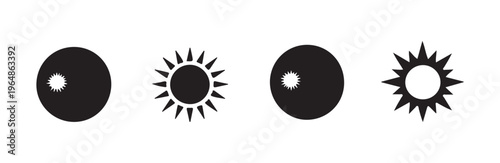 Two sun icons and two planet icons depicting solar eclipse phases simple set