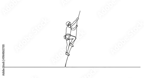 Minimalist continuous line drawing of a person ascending a challenging incline with determination