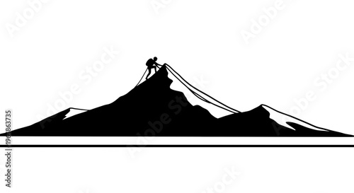 Minimalist silhouette capturing a climber's determined ascent towards the challenging mountain peak