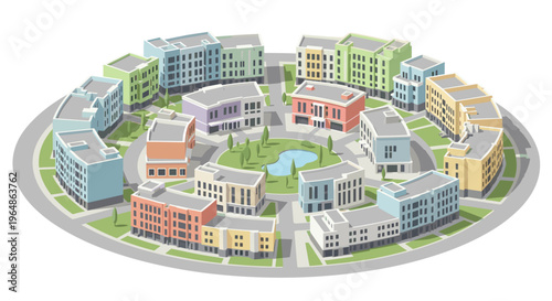 Colorful 3D Model of Residential Buildings.