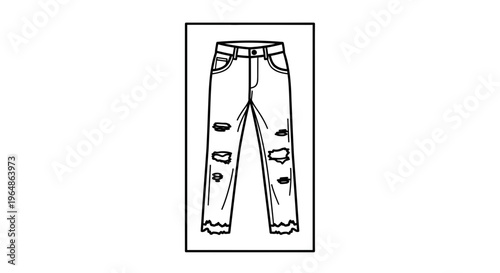 Modern Distressed Denim Jeans Outline Vector Illustration Fashion Design Element Apparel