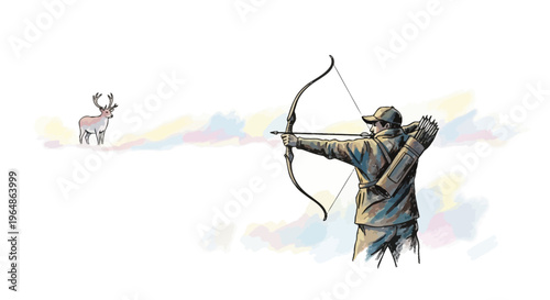 Man aiming bow and arrow outdoors.
