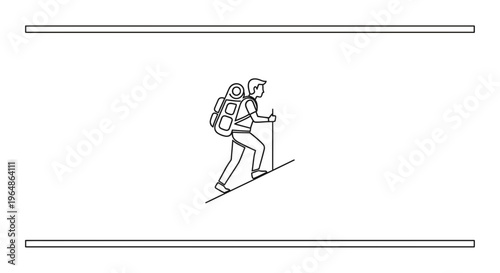 Minimalist illustration of an adventurer with a backpack ascending a challenging outdoor slope
