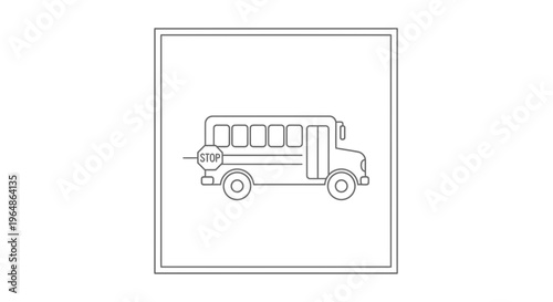 Line art illustration of a school bus with a deployed stop sign, symbolizing student transport and