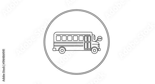 Clean line art illustration of a school bus with stop sign for student transport safety