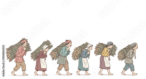 People carrying bundles on their backs.