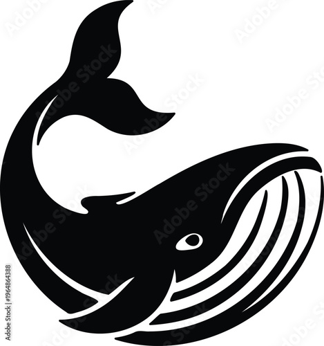 Black silhouette of a whale swimming to the right side  aquatic mammal icon