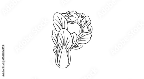 Elegant uppercase letter P intricately designed with natural green leafy vegetable forms