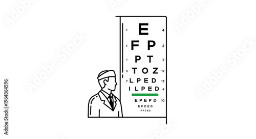 Minimalist outline illustration of an optometrist conducting an essential vision assessment with a