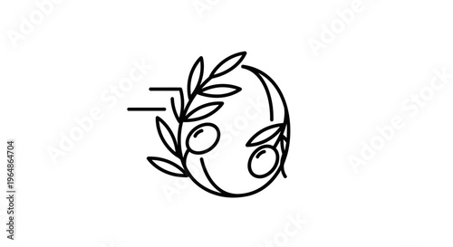 Modern line art olive branch with dynamic elements representing speed and freshness