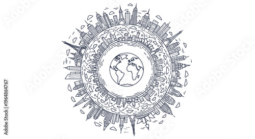 Detailed Globe Illustration with City Skylines.