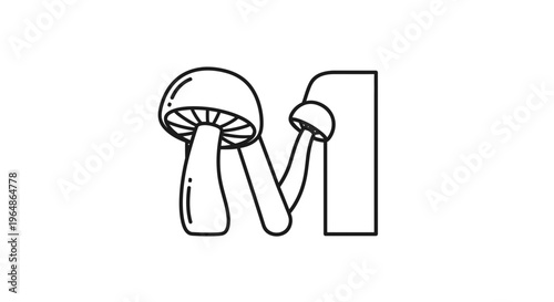 Charming illustrative line art design featuring a decorative letter M crafted from stylized