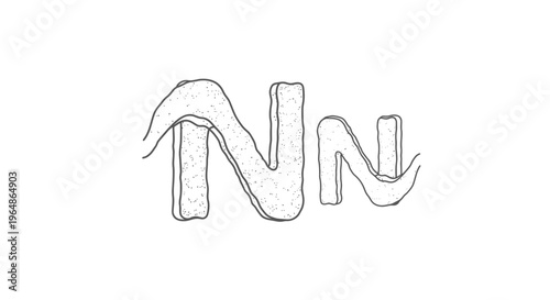 Distressed uppercase and lowercase letter N, hand-drawn alphabet character sketch illustration