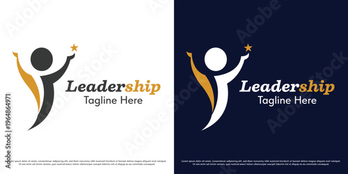 Leader success company logo design illustration vector. Silhouette of a person achieving a dream. Iconic symbol of business success.