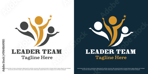 Leader teamwork logo design illustration vector icon. Business leadership silhouette. Symbol of corporate cooperation.