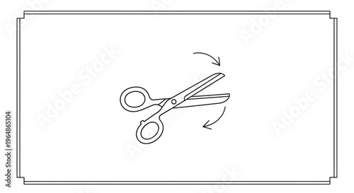 Minimalist line art illustration of scissors with action arrows indicating opening and closing