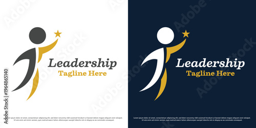 Leader reach star logo design illustration vector. Silhouette of a person reaching for a dream. Iconic symbol of career success.