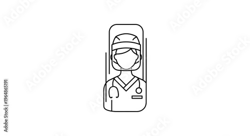 Minimalist line art illustration portraying a dedicated healthcare worker with essential medical