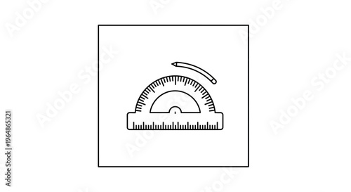 Simple geometric measurement tool icon featuring a protractor and pencil for educational or design
