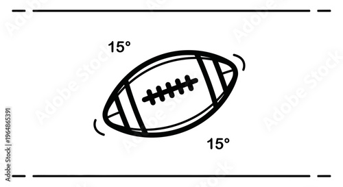 Stylized graphic illustration of an American football precisely rotated fifteen degrees on a clean