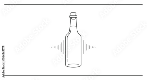 Minimalist illustration of a corked bottle emitting sound waves, symbolizing a contained message