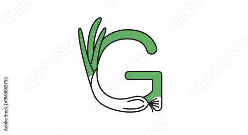 Creative G letter formed by a fresh green spring onion design on a clean white background