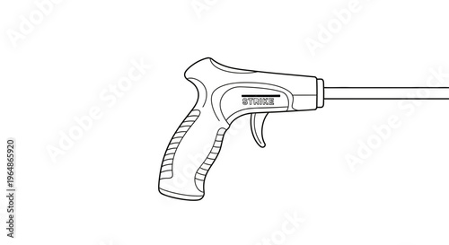 Line art illustration of a long-reach grabber tool with a trigger handle for practical applications