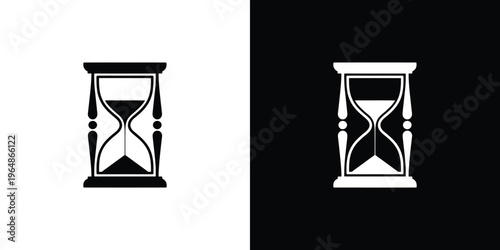A detailed illustration of a white hourglass on a black background