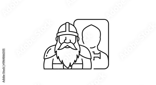 Vigorous bearded character in helmet and armor for game or app user profile icon design