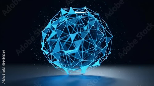 Glowing blue geometric wireframe sphere model.