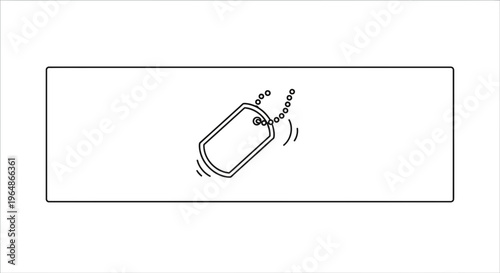 Minimalist line art illustration of a military identification tag with chain, symbolizing personal
