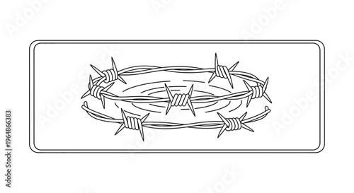 Stylized graphic illustration of an intertwined barbed wire circle representing boundaries and