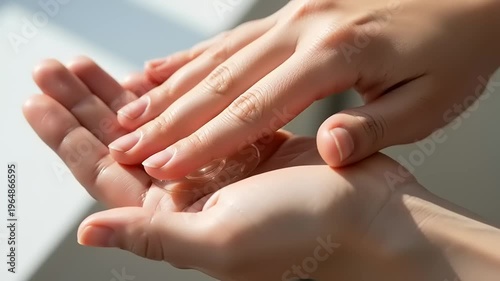 Hands holding clear gel or liquid.