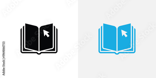 Black and blue open book with cursor computer cursor