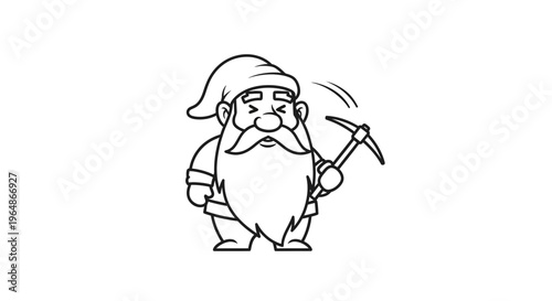 Charming cartoon dwarf character illustration holding a pickaxe for mining work