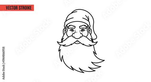 Detailed linear illustration of a classic festive figure with a long beard and traditional hat