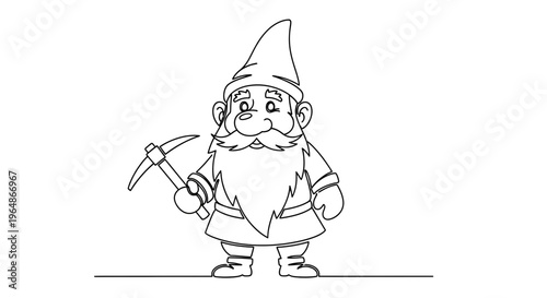 A cheerful fantasy gnome illustration with a prominent beard and pointed hat, diligently holding a