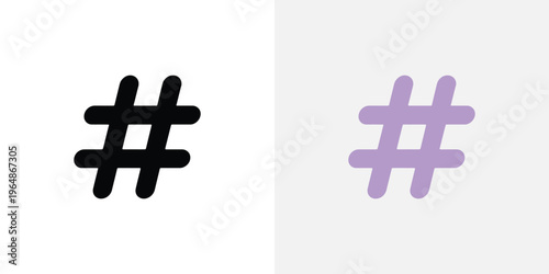 Black and purple hash tag symbols on white background