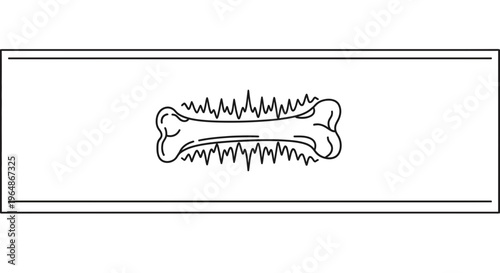 Minimalist monochrome line art depicting a skeletal bone with radiating discomfort or resonant