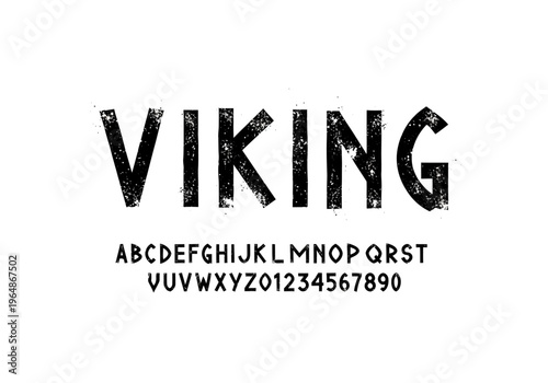 Viking Distressed Sans-Serif Font with Texture - Rugged Alphabet and Numbers for Branding, Gaming, and Apparel Design