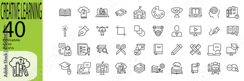 Creative Learning icon set. Editable stroke.