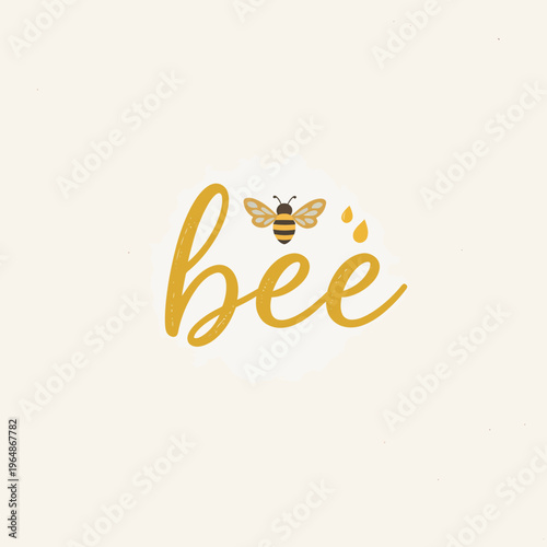 Charming bee logo with the word 'bee' written in elegant script, symbolizing nature, sweetness, and diligent work, perfect for branding