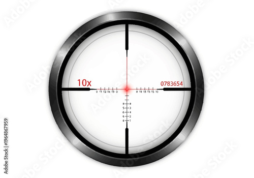 Crosshair Sniper Scope Reticle with Red Laser Dot on White Background