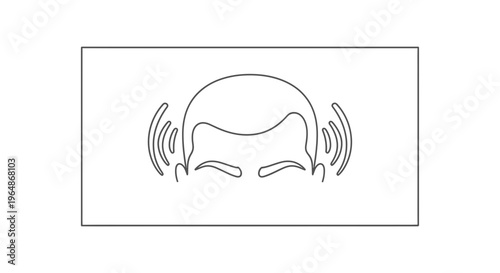 Conceptual line drawing representing sound perception or intense noise experience on a human head