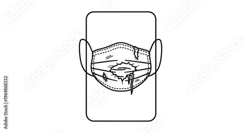 Worn-out face mask on a smartphone screen, symbolizing vulnerability and technology's role