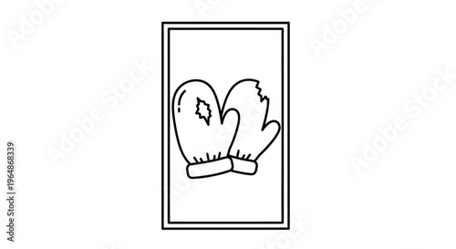 Minimalist Line Art Illustration of Winter Mittens Adorned with a Festive Element for Cold Weather