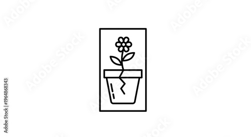 Minimalist illustration of a blooming flower in a broken pot, symbolizing resilience, growth, and