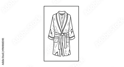 Minimalist line art illustration of a cozy bathrobe with a tie belt and pockets, perfect for