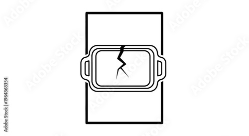 Illustrative monochrome icon showing a cracked baking dish, symbolizing fragility or a warning