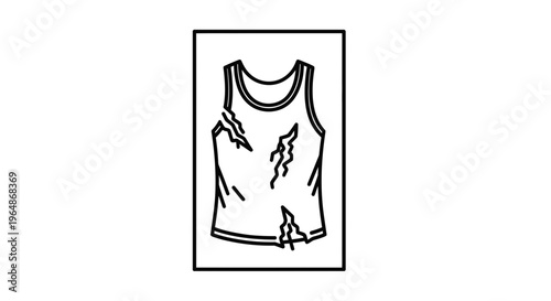 Minimalist line art illustration of a worn-out tank top with several rips and tears indicating